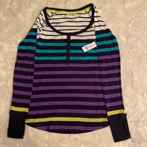 Garage Striped Henley Top Ladies Junior Size XS NWT